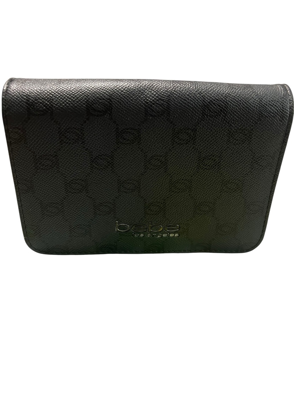 bebe Black Textured Leather Wallet with Gold Logo